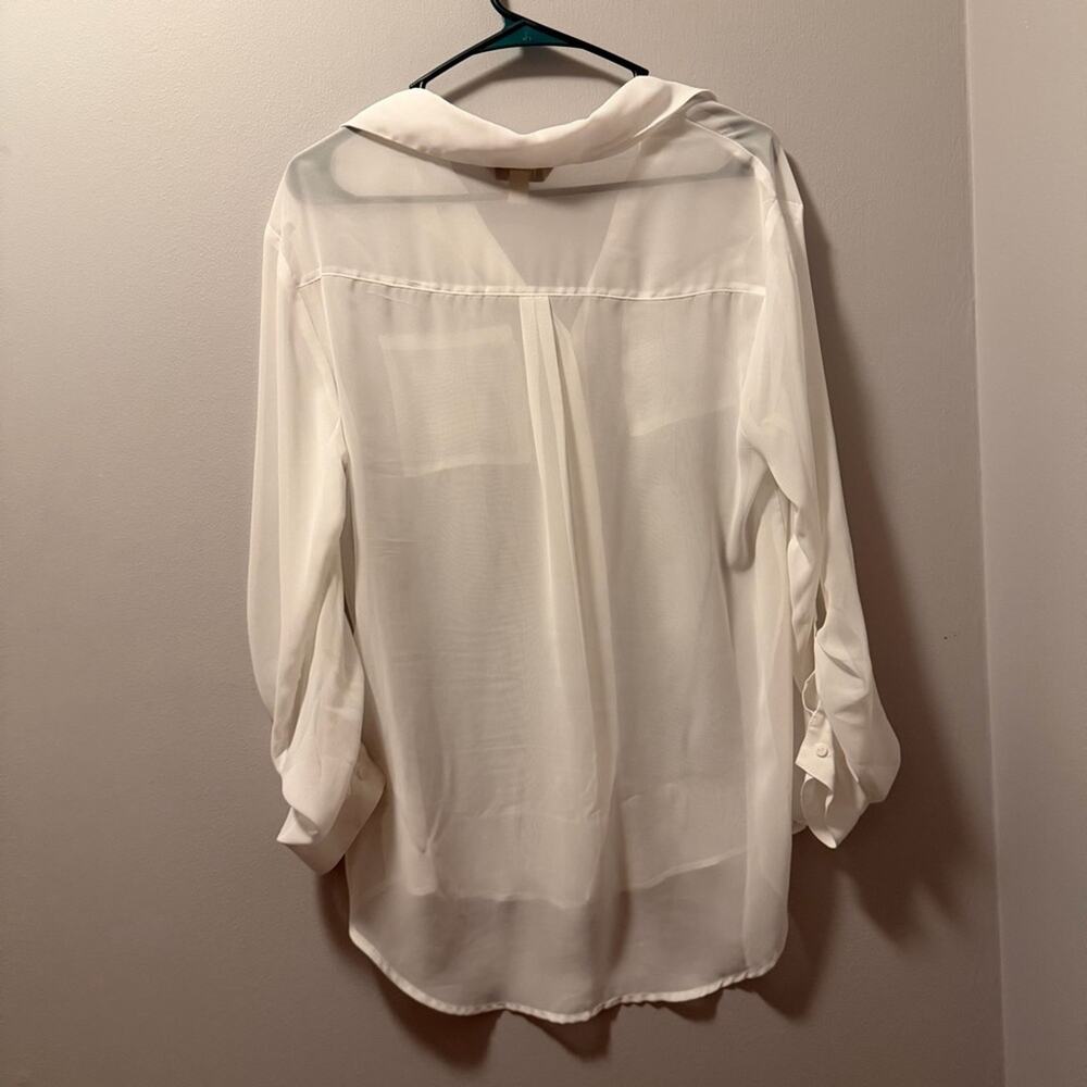 Decree sheer white blouse button up - Picture 2 of 6